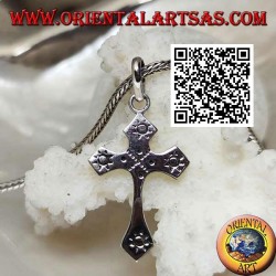 Colgante cruz de plata con sol grabado en los cuatro extremos