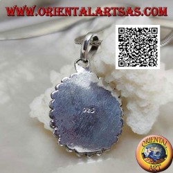 Silver pendant with natural oval lapis lazuli surrounded by balls and discs (b)