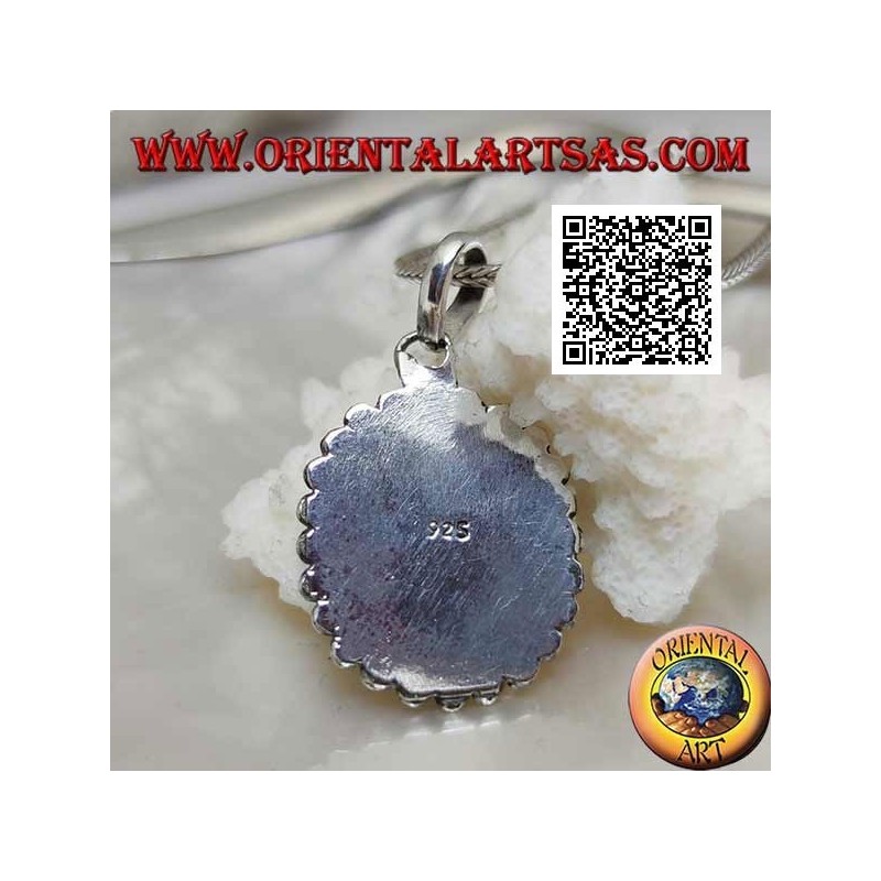 Colgante de plata con lapislázuli ovalado natural rodeado de bolas y discos (b)