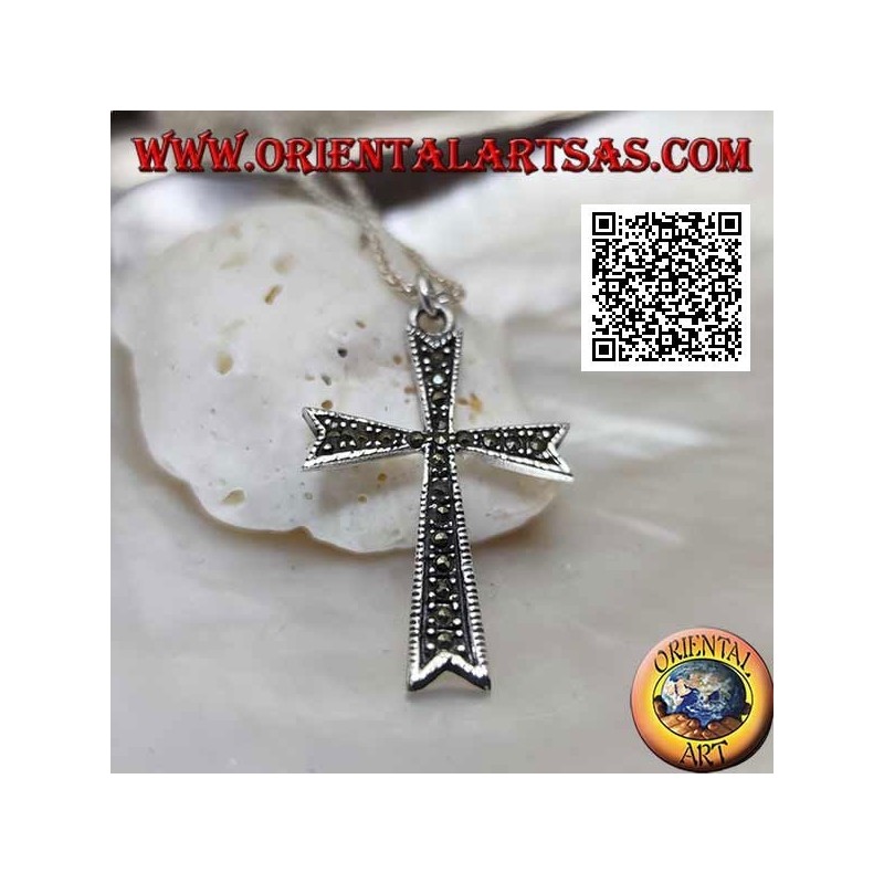 Silver eight-pointed Latin cross pendant studded with marcasite