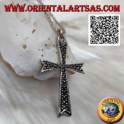 Silver eight-pointed Latin cross pendant studded with marcasite