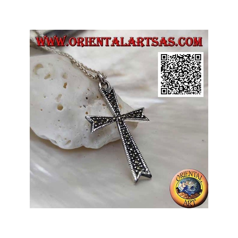 Silver eight-pointed Latin cross pendant studded with marcasite