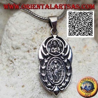 Pendentif en argent médaille ovale "apparition de la Vierge" sous le "Christ avec couronne radiata del Sol Invictus"