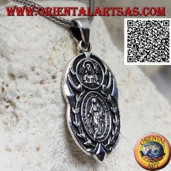 Pendentif en argent médaille ovale "apparition de la Vierge" sous le "Christ avec couronne radiata del Sol Invictus"
