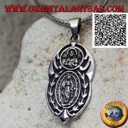 Pendentif en argent médaille ovale "apparition de la Vierge" sous le "Christ avec couronne radiata del Sol Invictus"