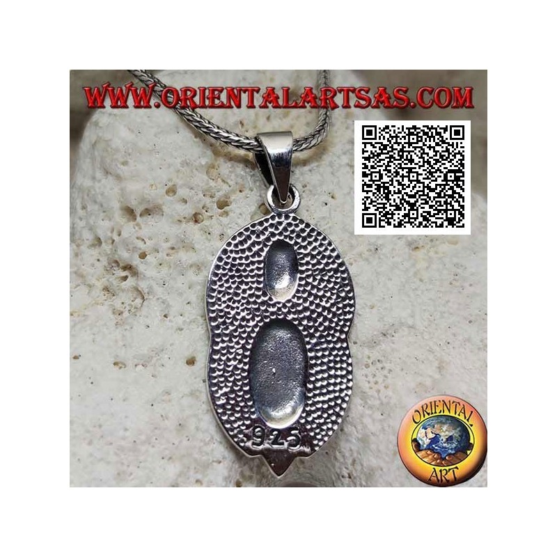 Ciondolo in argento medaglia ovale "apparizione della Madonna" sotto il "Cristo con corona radiata del Sol Invictus"
