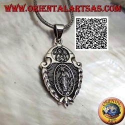 Médaille de bouclier pendentif en argent "Apparition de la Vierge" sous le "Christ avec couronne radiata del Sol Invictus"
