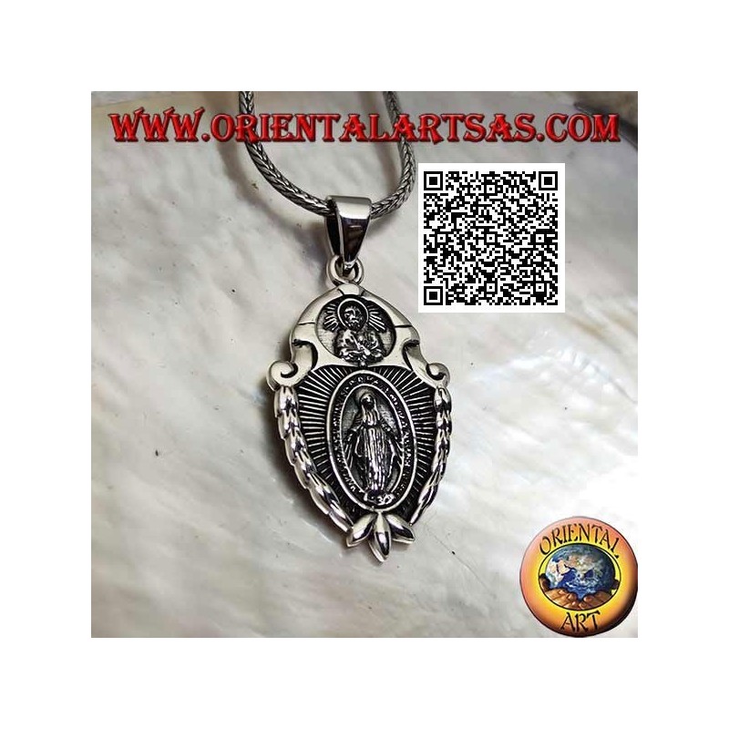 Silberanhänger Schildmedaille "Erscheinung der Madonna" unter der "Christus mit Krone radiata del Sol Invictus"