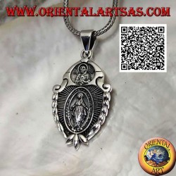 Escudo colgante de plata medalla "aparición de la Virgen" bajo el "Cristo con corona radiata del Sol Invictus"