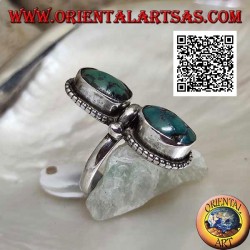 Silver ring with antique Tibetan turquoise oval specular surrounded by dots