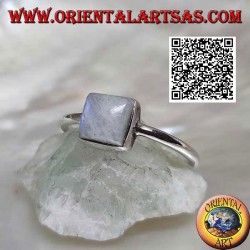 Silver ring with a square blue fluorescence white labradorite in a smooth setting