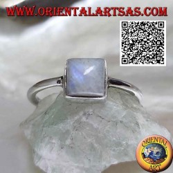 Silver ring with a square blue fluorescence white labradorite in a smooth setting