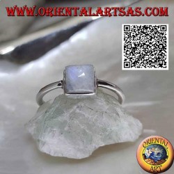 Silver ring with a square blue fluorescence white labradorite in a smooth setting
