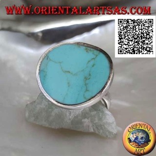 Anello in argento liscio tondo concavo con turchese tondo centrale a filo