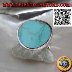 Smooth round concave silver ring with central round turquoise