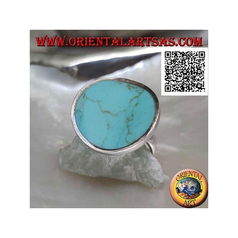 Smooth round concave silver ring with central round turquoise