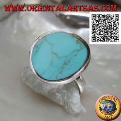 Bague en argent concave ronde lisse avec turquoise ronde centrale