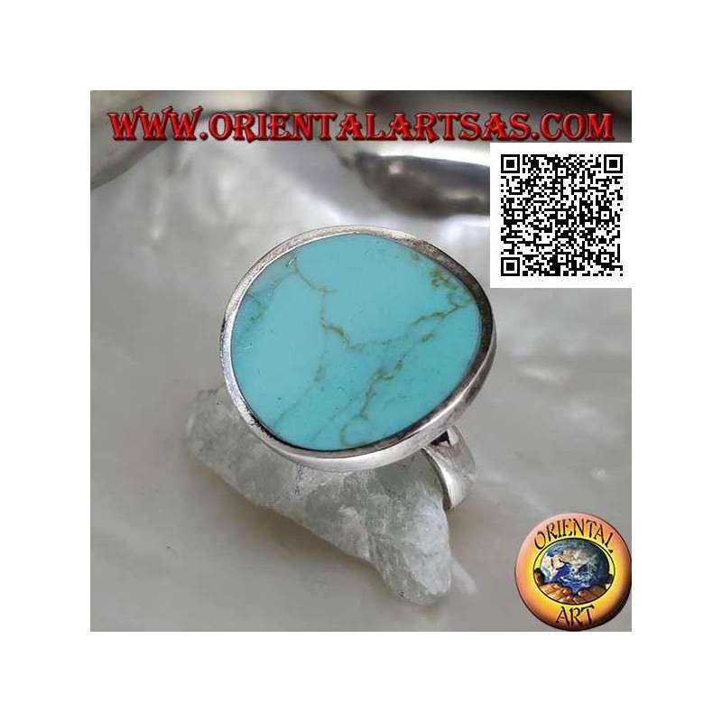 Smooth round concave silver ring with central round turquoise