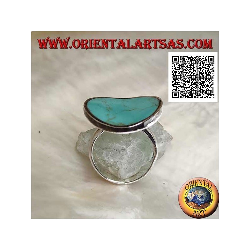Bague en argent concave ronde lisse avec turquoise ronde centrale