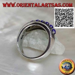 Anillo de plata con una fila de bolas de lapislázuli engastadas rodeadas de marcasita