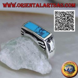 Bague rectangulaire en argent turquoise au ras du bord avec décoration lisse sur les quatre côtés