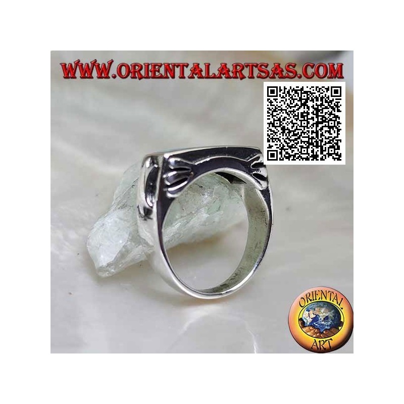 Anello in argento turchese rettangolare a filo bordo con decorazione liscia sui quattro lati