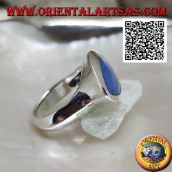 Silver ring with turquoise with horizontal shuttle flush with the edge on a smooth setting