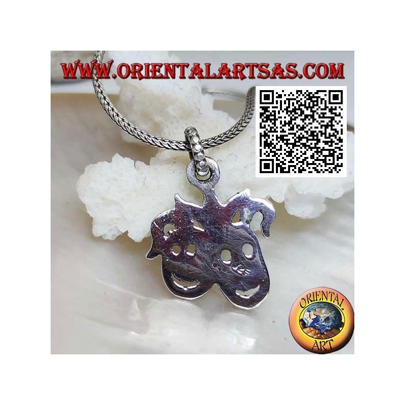 Silver pendant pair of smiling clown masks