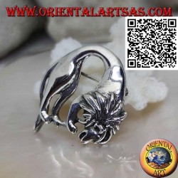 Silver brooch, lion (king of the forest) folded while feeding