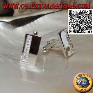 Boutons de manchette rectangulaires lisses en argent 925 ‰ avec bande de zircons blancs
