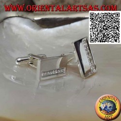 Gemelos rectangulares lisos en plata 925 ‰ con banda de circonitas blancas