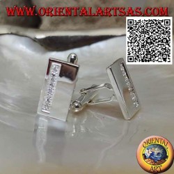 Gemelos rectangulares lisos en plata 925 ‰ con banda de circonitas blancas