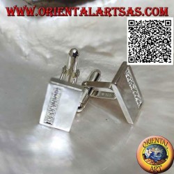 Gemelos rectangulares lisos en plata 925 ‰ con banda de circonitas blancas