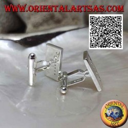 Boutons de manchette rectangulaires lisses en argent 925 ‰ avec bande de zircons blancs