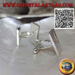 Boutons de manchette rectangulaires lisses en argent 925 ‰ avec bande de zircons blancs