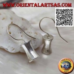 Satin silver pendant earrings with concave cylinder in the central part