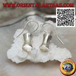 Satin silver pendant earrings with concave cylinder in the central part