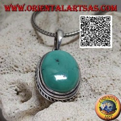 Silberanhänger mit antikem ovalem Cabochon-Türkis, umgeben von Spiralbindung