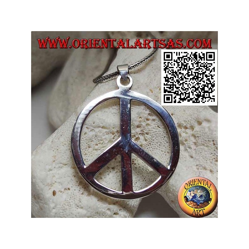 Smooth and thick silver pendant in the shape of a peace symbol (Ø 40 mm.)