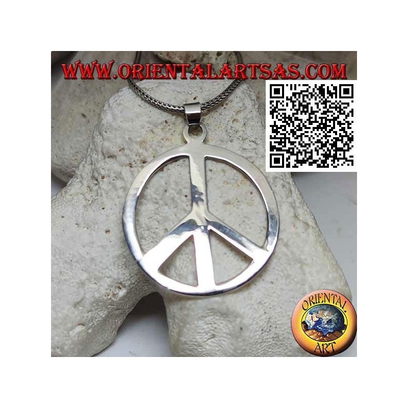 Colgante de plata lisa y gruesa en forma de símbolo de la paz (Ø 40 mm.)