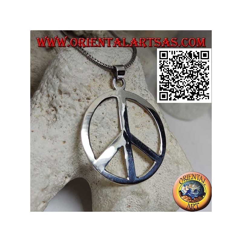 Ciondolo in argento a forma di simbolo della pace liscio e spesso (Ø 40 mm.)
