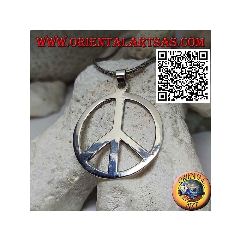 Colgante de plata lisa y gruesa en forma de símbolo de la paz (Ø 40 mm.)