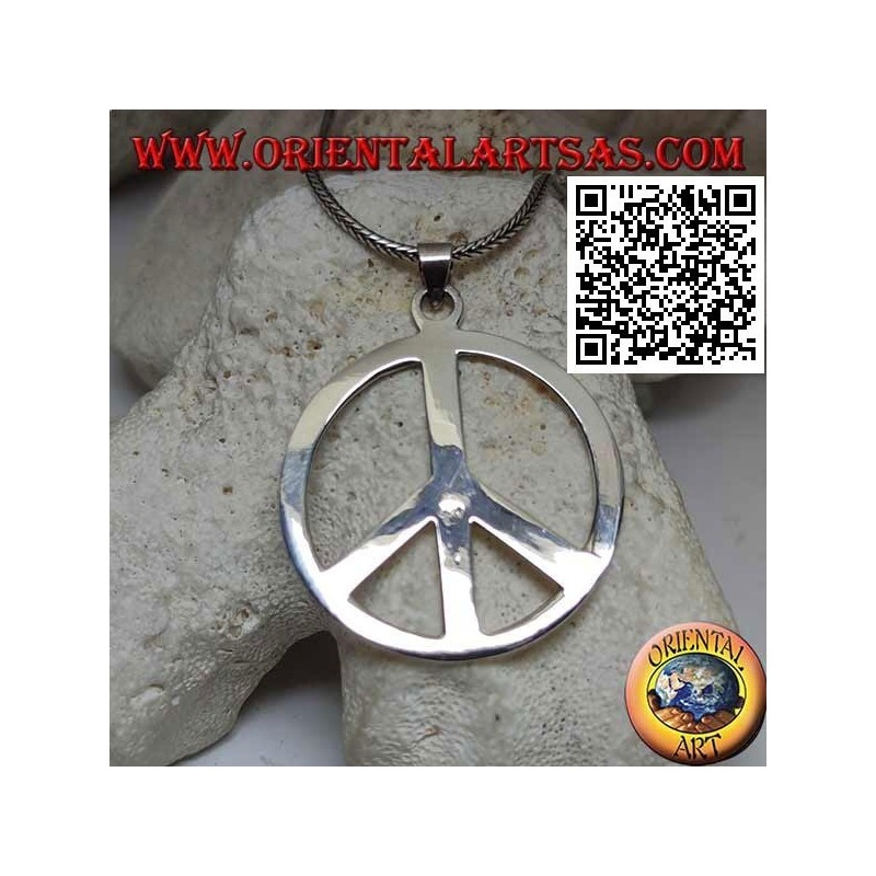 Smooth and thick silver pendant in the shape of a peace symbol (Ø 40 mm.)