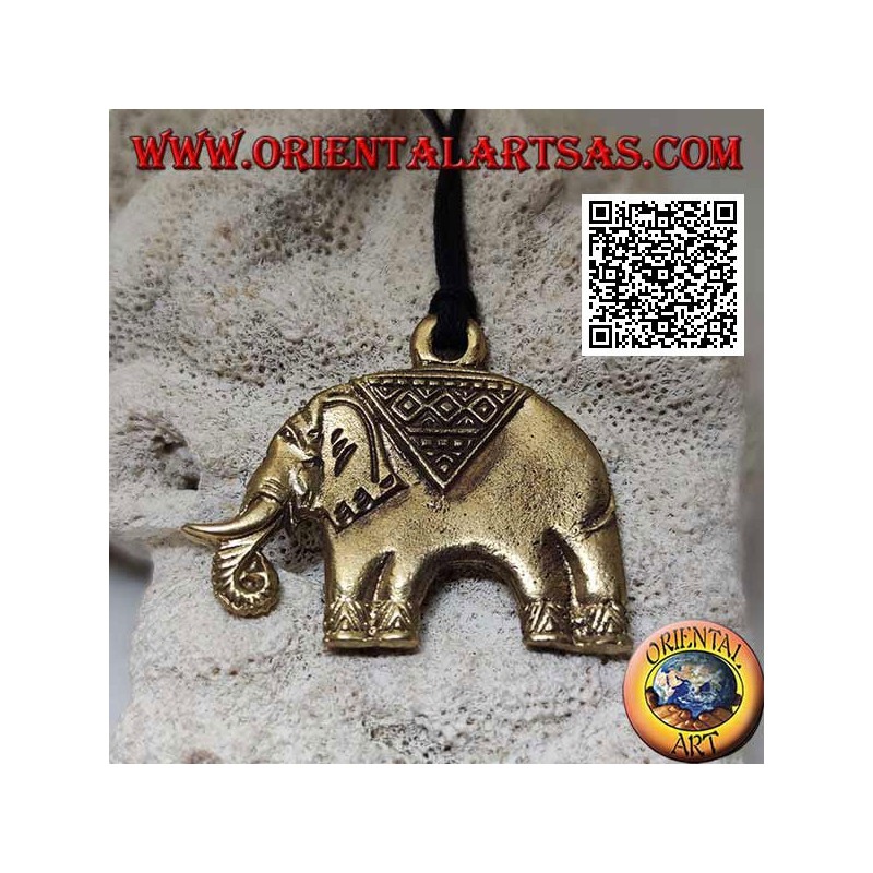 Typically decorated brass pendant representing an Asian elephant