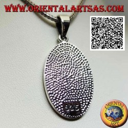 Colgante de plata, medalla sagrada ovalada con San Cristóbal con palo y niño en bajorrelieve