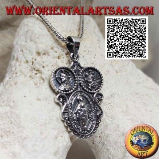 Colgante de plata medalla "aparición de la Virgen" bajo el Cristo coronado y San Cristóbal
