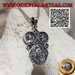 Silver pendant "apparition of the Madonna" medal under the crowned Christ and St. Christopher