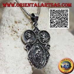 Colgante de plata medalla "aparición de la Virgen" bajo el Cristo coronado y San Cristóbal