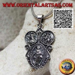 Colgante de plata medalla "aparición de la Virgen" bajo el Cristo coronado y San Cristóbal