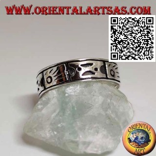 Bague en argent avec symboles aborigènes gravés